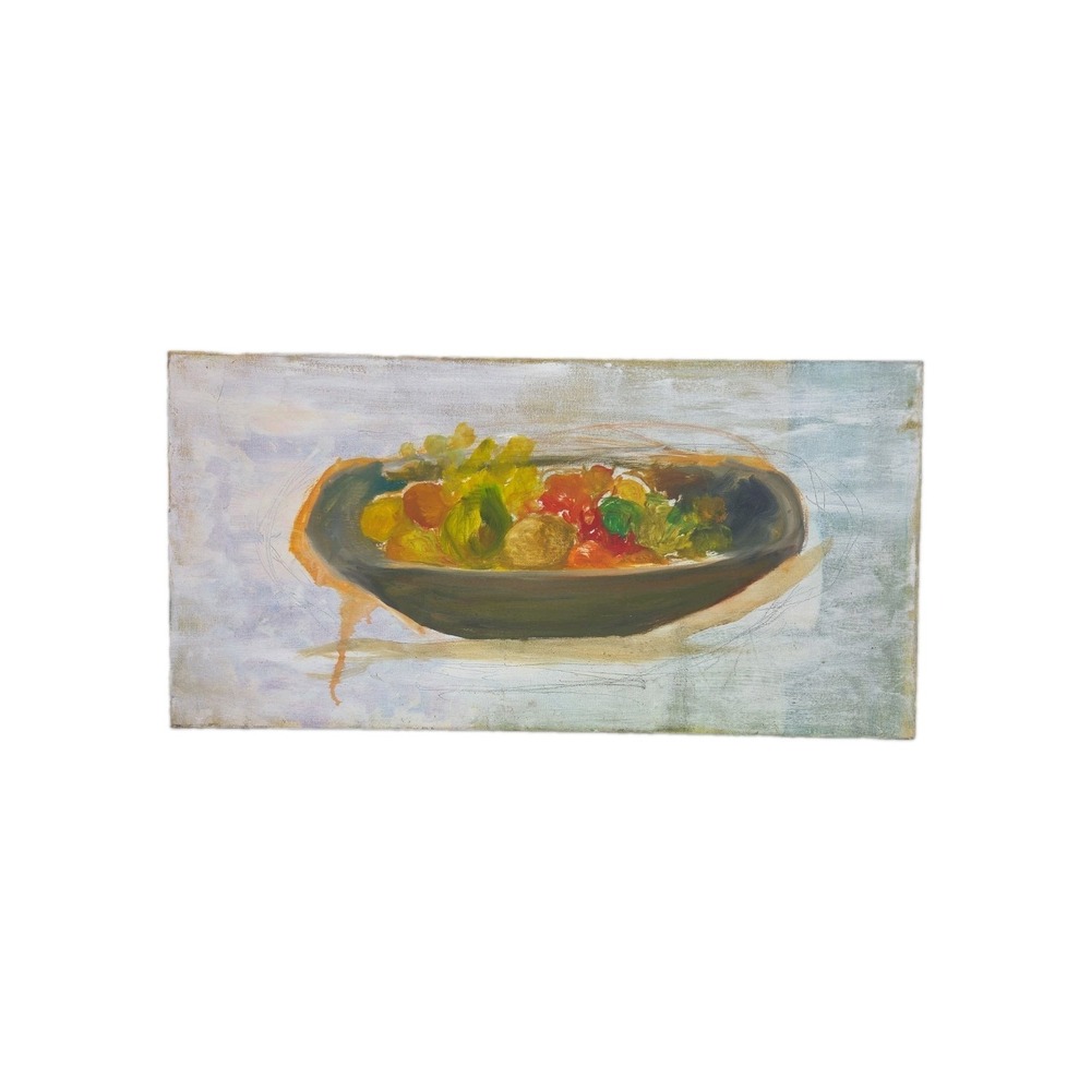 Original Painting Still Life Fruit Bowl Impressionist Acrylic 12x24 Canvas